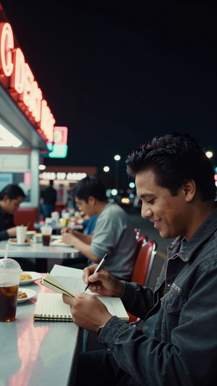 Diner Scene at The Deepest Night Sky Light in Los Angeles in in Los Angeles, California, United States