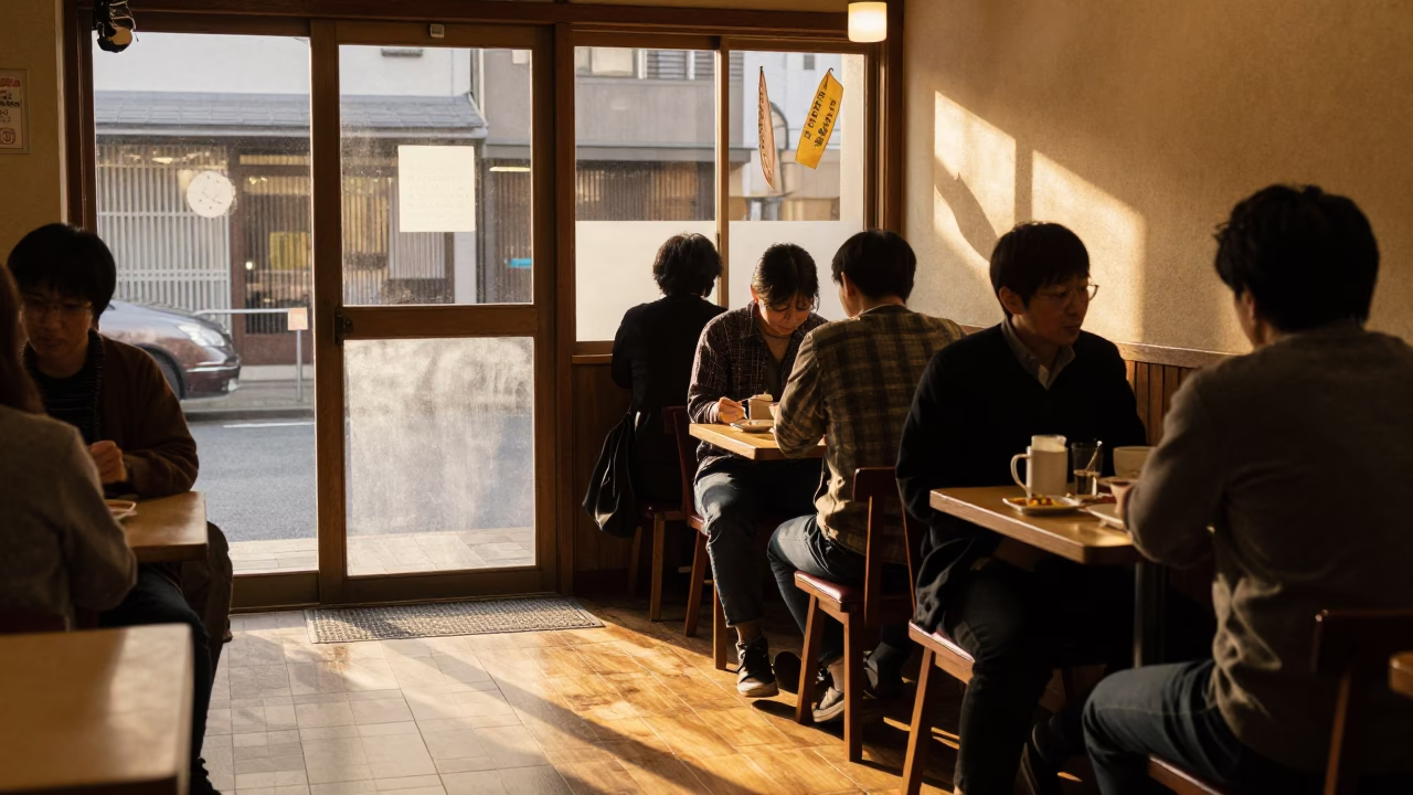 Dining Scene in Osaka at Honeyed Evening Light in in Osaka, Japan