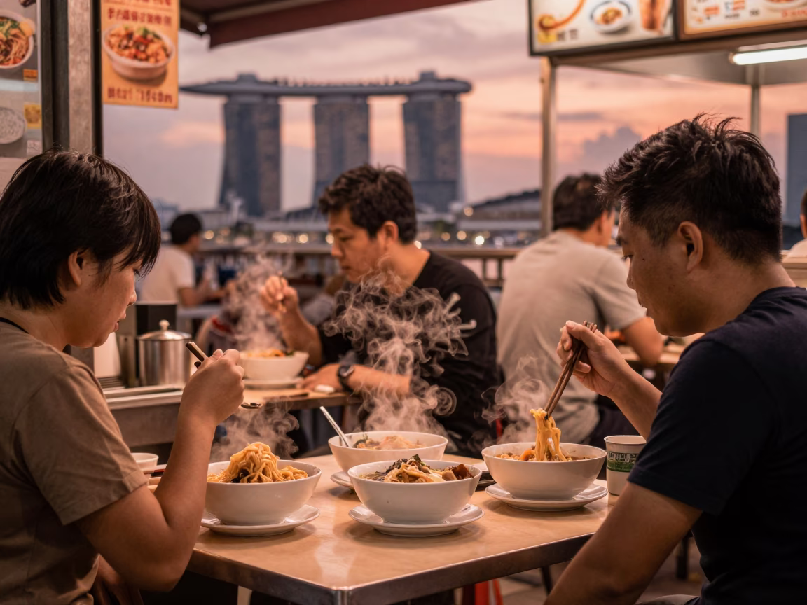 Dining Scene in Singapore at Copper-toned Light Before Dusk in in Singapore, Singapore