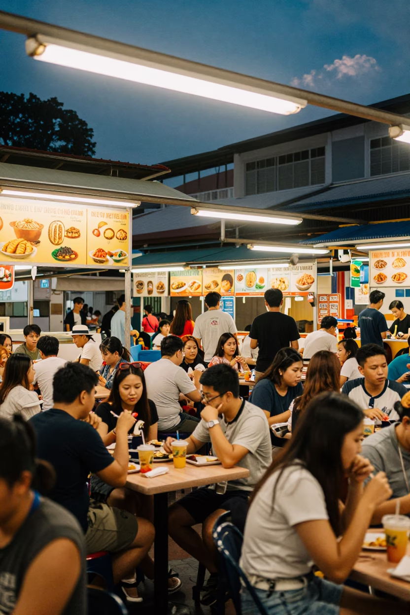 Dining Scene in Singapore at Twilight in in Singapore, Singapore
