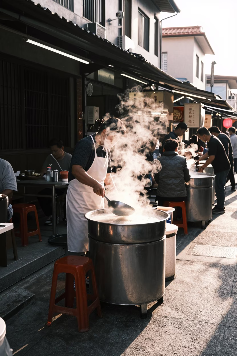 Dining Scene in Tainan at Clear Late-afternoon Light in in Tainan, Taiwan