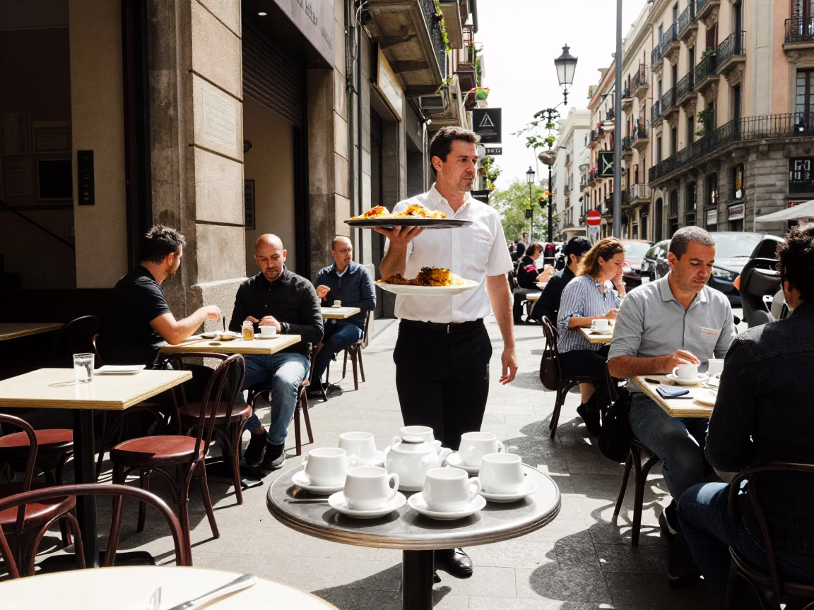 Dining Ware in Barcelona at Midday Light in in Barcelona, Spain