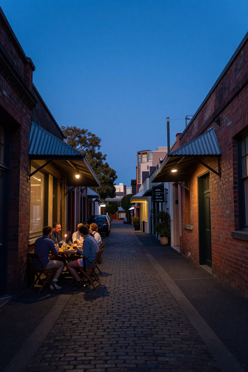 Dinner Scene in Melbourne at Indigo Twilight After Sunset in in Melbourne, Victoria, Australia