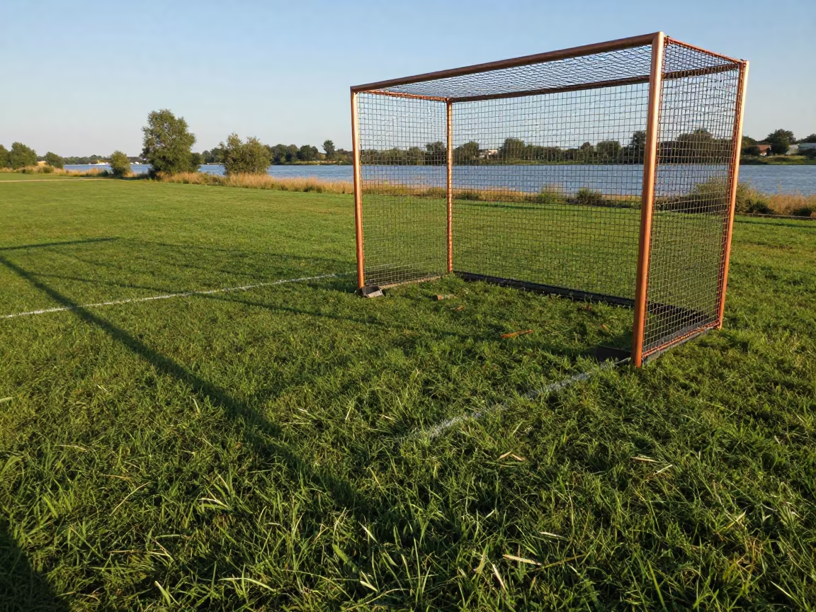 Discus Cage Shadow on Green Infield Grass in by a riverbank near Setif