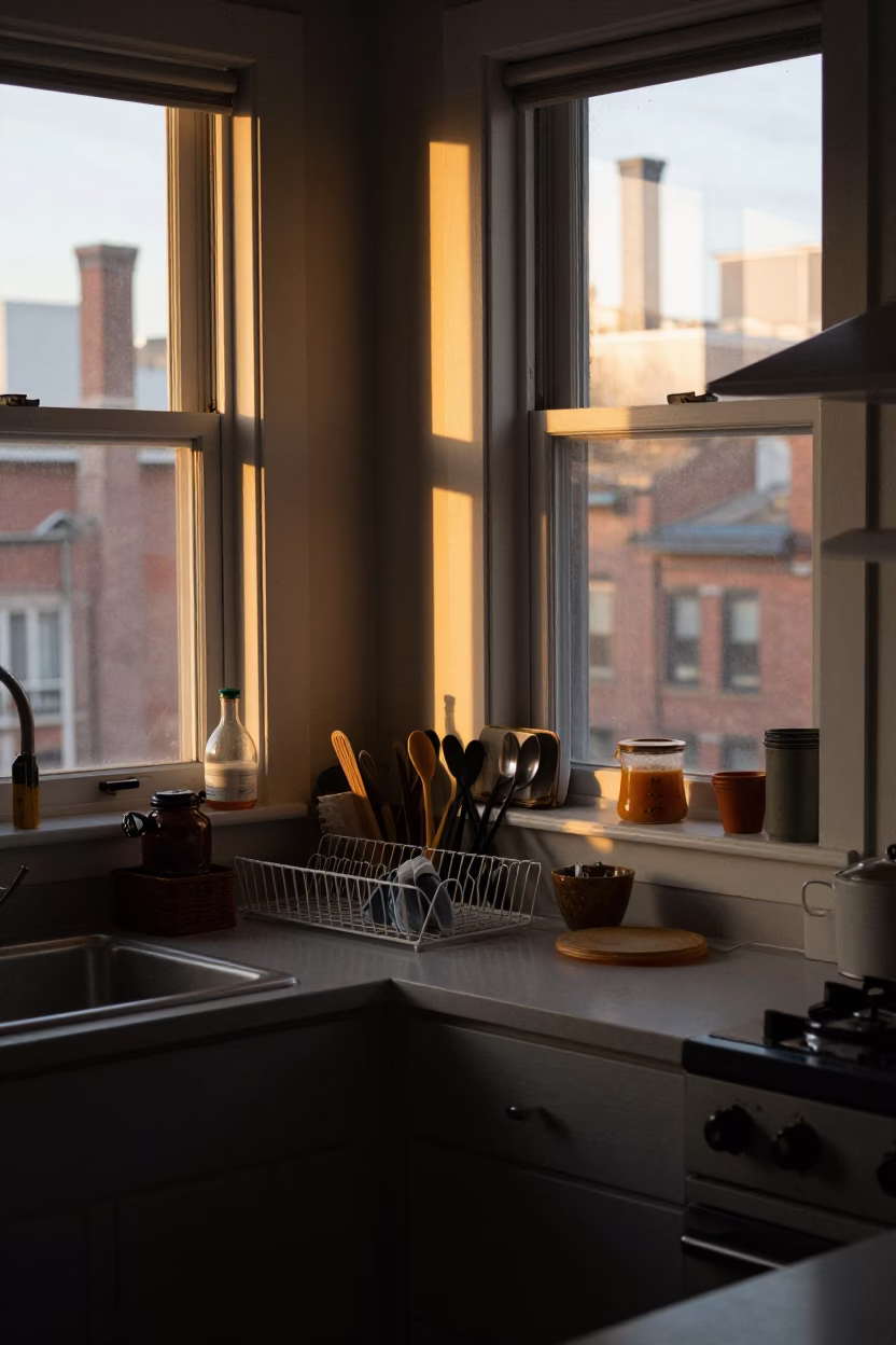 Dish Rack in Montreal at Honeyed Evening Light in in Montreal, Quebec, Canada