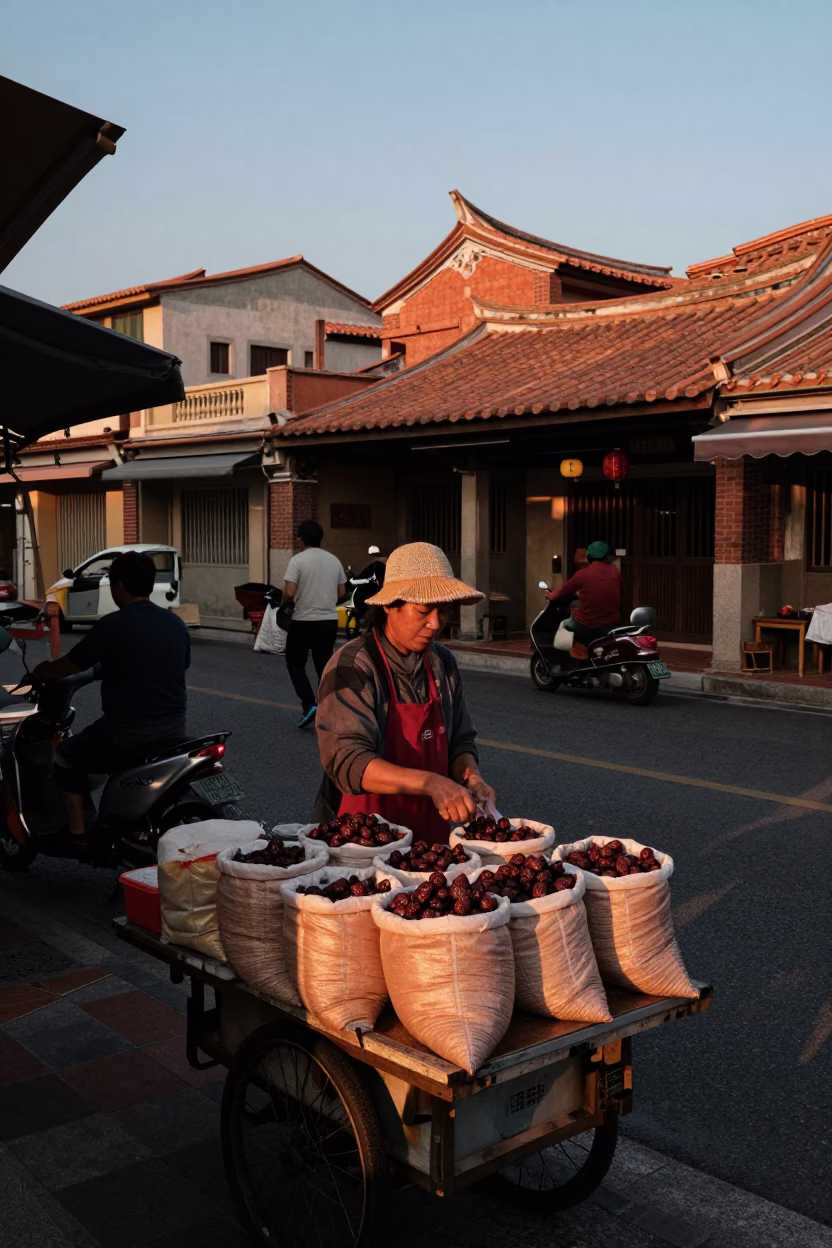 Dish Towels in Tainan at Copper-toned Light Before Dusk in in Tainan, Taiwan
