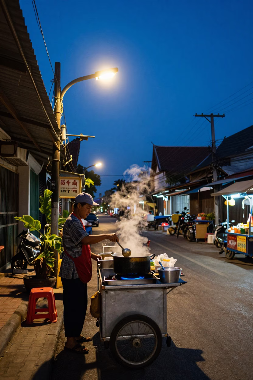 Dishes Streetlights in Chiang Mai at Blue Hour in in Chiang Mai, Thailand