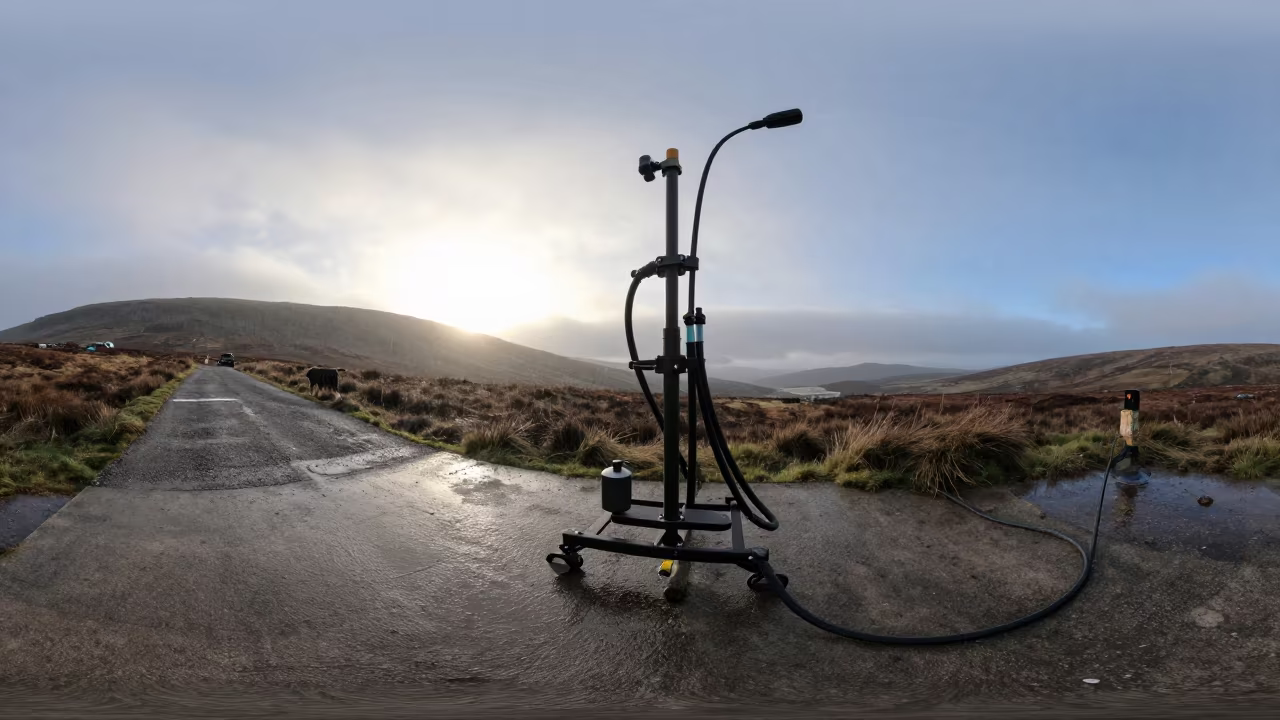 Disinfectant Wand Rack at Highland Stockyard in at a stockyard loading ramp in the Scottish Highlands
