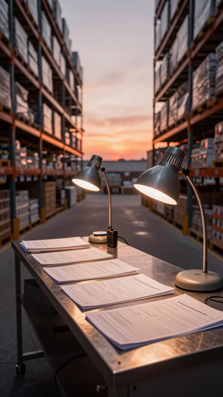 Dispatch Desk Route Manifests in Warehouse Aisle in inside a warehouse aisle near Jhang