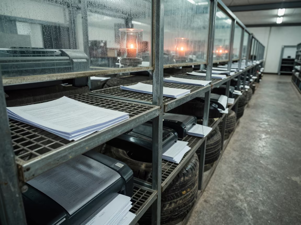 Dispatch Office Tire Thumper Rack with Paper in inside a dispatch office above the dock in Gusau