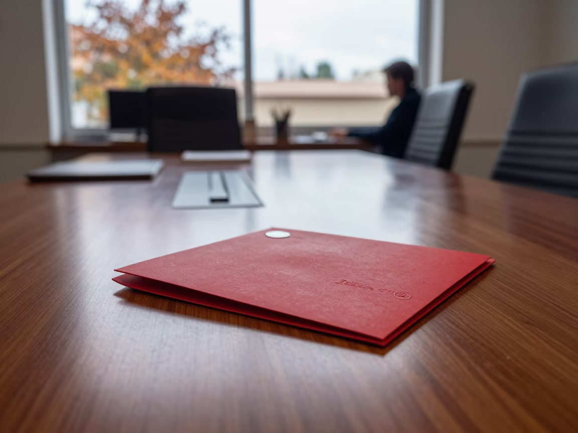 Dispute Folder on Cordoba Boardroom Table in at a boardroom table before a meeting in Cordoba