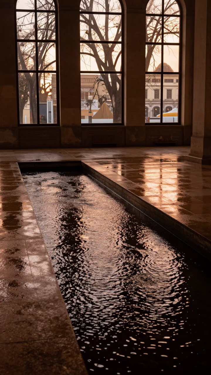 Distorted Tree Reflections in Algiers Terminal in inside a restored train terminal in Algiers