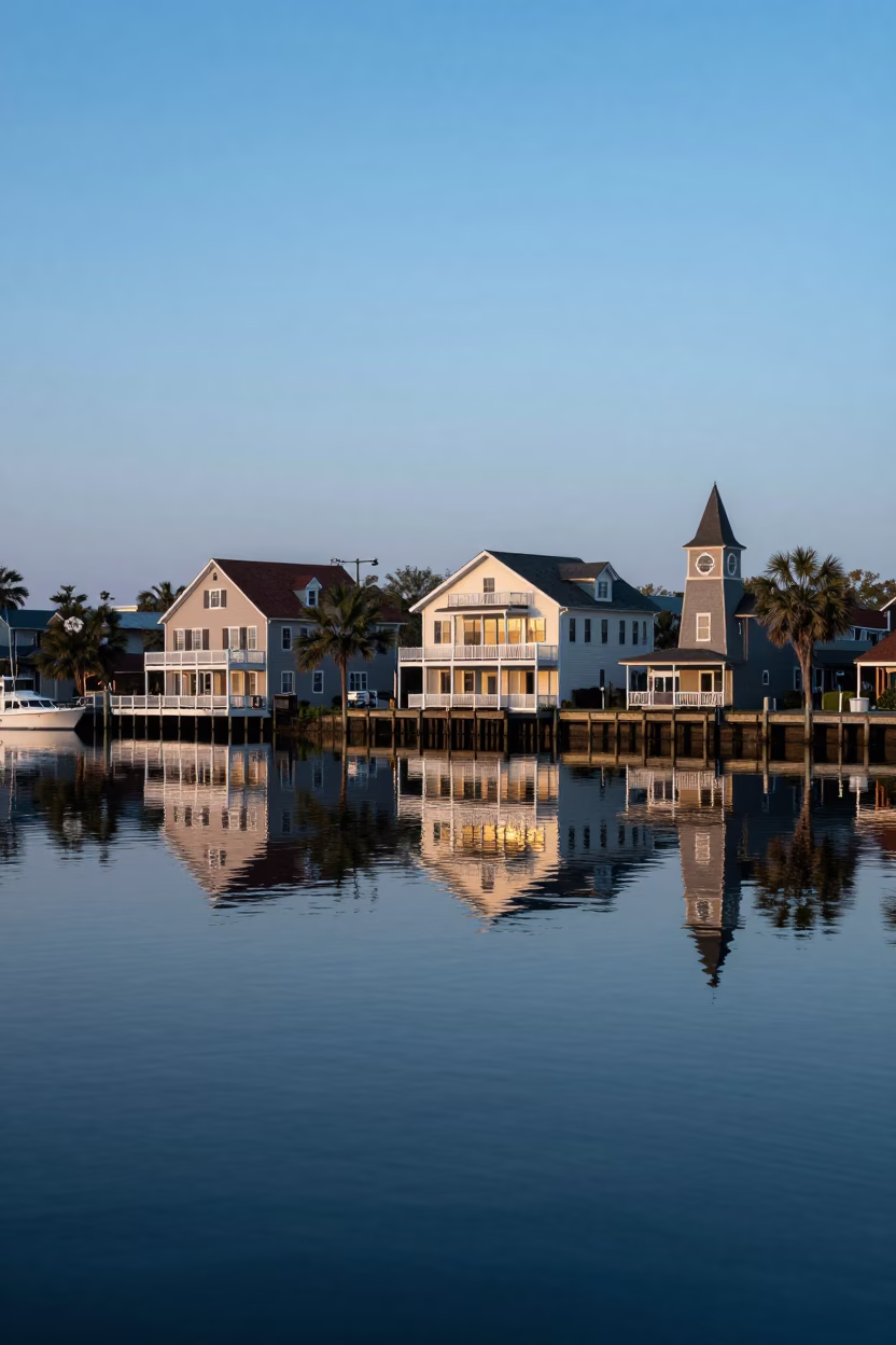 District Waterfront in Charleston at Sunrise Light in in Charleston, South Carolina, United States