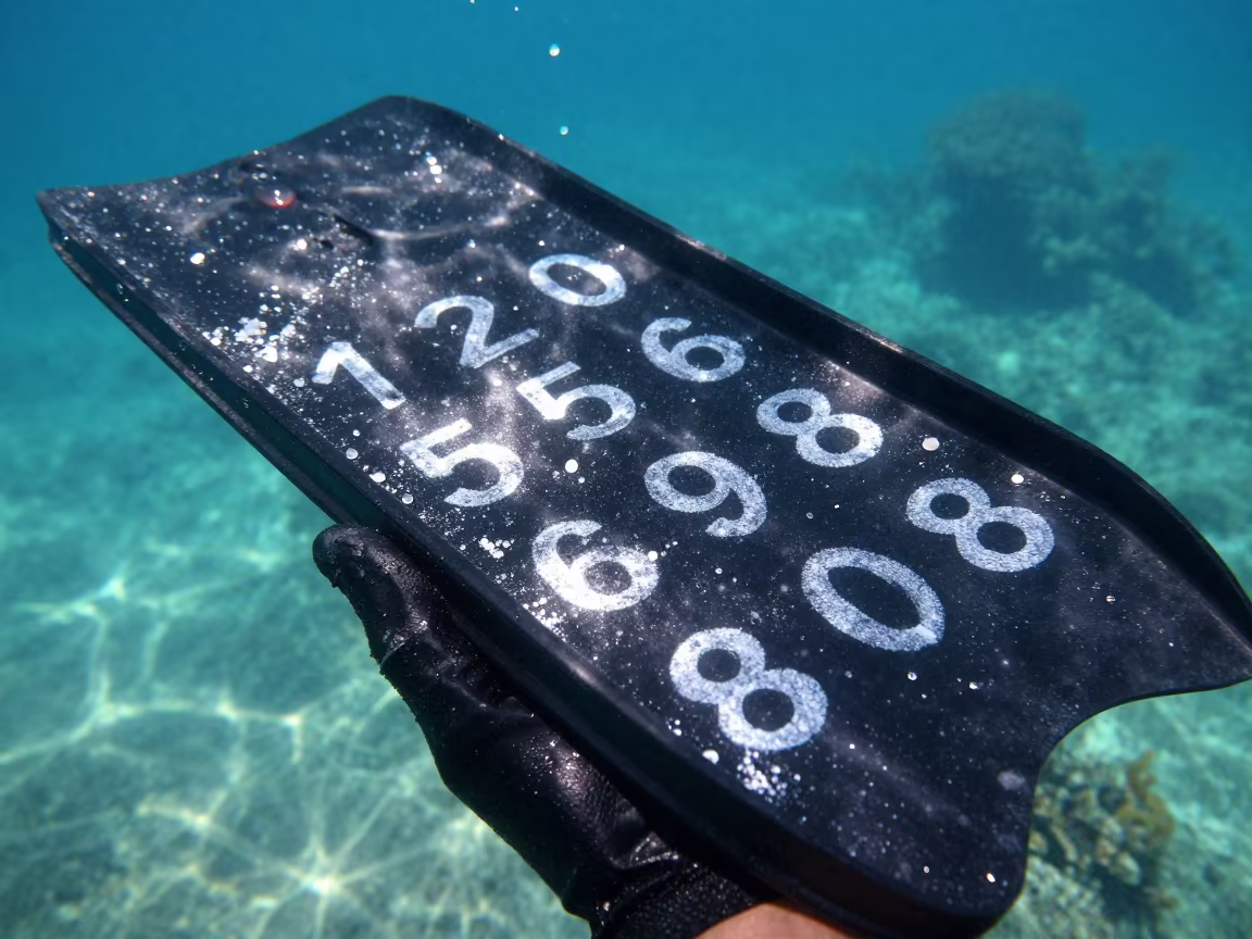 Diver's Wet Slate with Reef Transect Numbers in in Mombasa