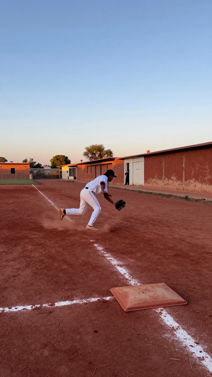 Diving Catch on Warning Track Dawn in in a village lane near Gómez Palacio