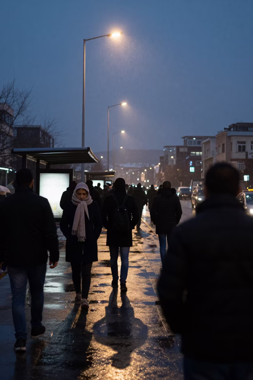 Diyarbakır Budget Hearing Overflow at Dusk in beneath government building floodlights in Diyarbakır