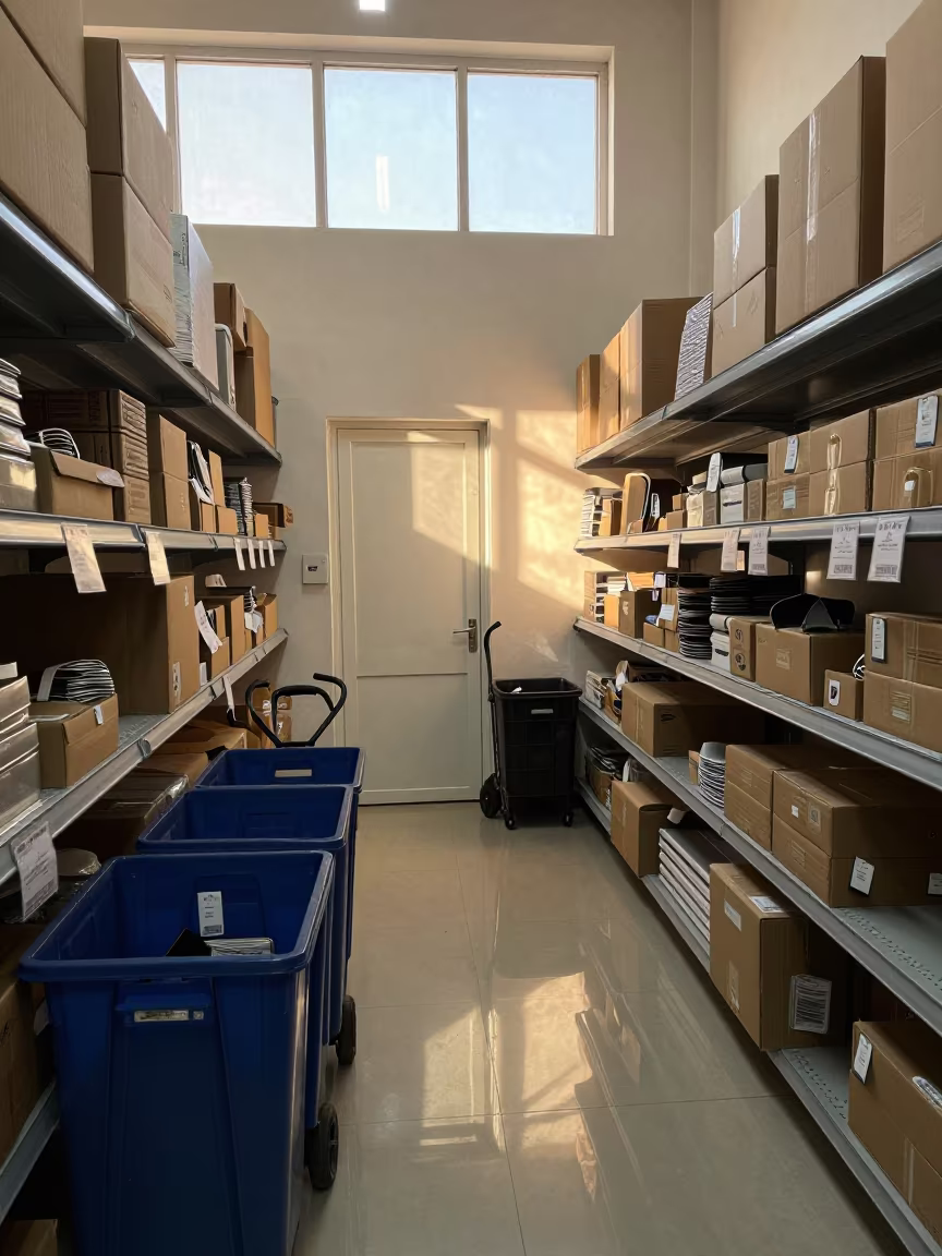 Diyarbakır Stockroom Door After Rush in inside a store aisle lined with shelf tags in Diyarbakır