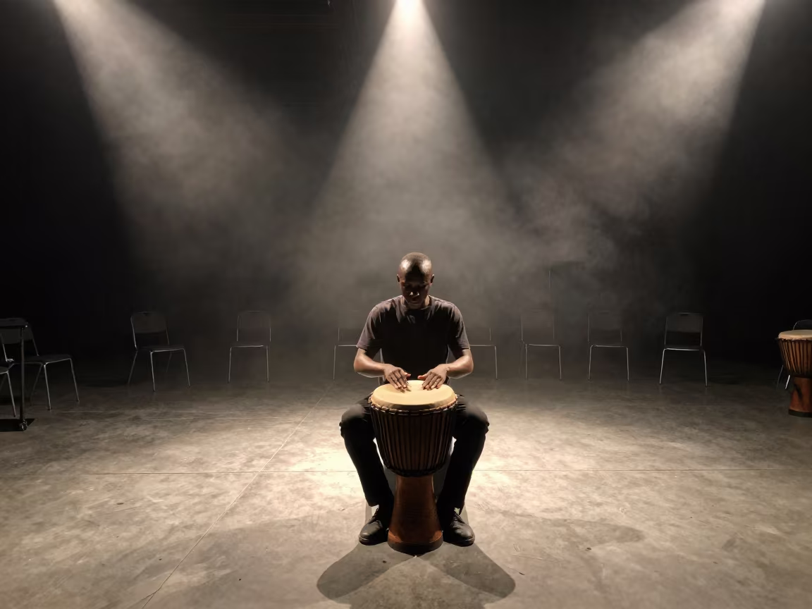 Djembe Drummer Night Rehearsal Podgorica in in a rehearsal room in Podgorica