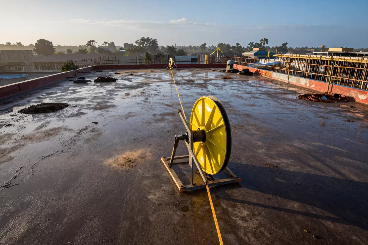 Djibouti Construction Roof Safety Line Morning in on an active construction deck in Djibouti