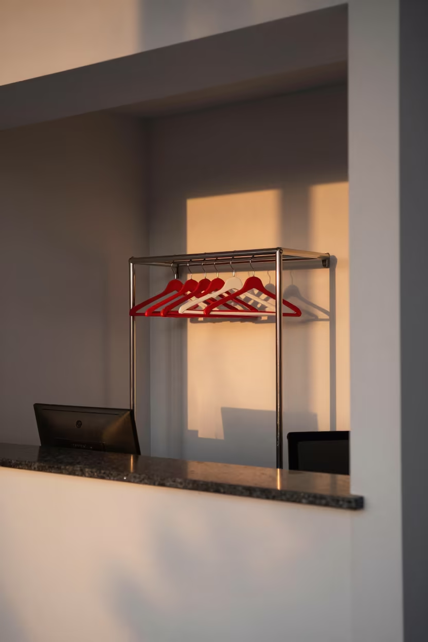 DND Hanger Shelf in Abu Kabir Reception in at a reception desk under warm light near Abu Kabir