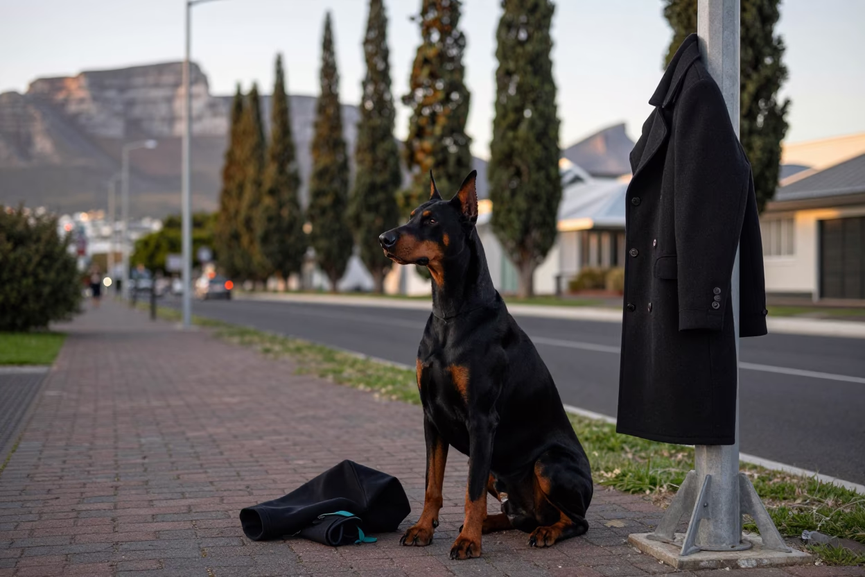 Doberman Pinscher in Cape Town at The Early Evening Light in in Cape Town, South Africa