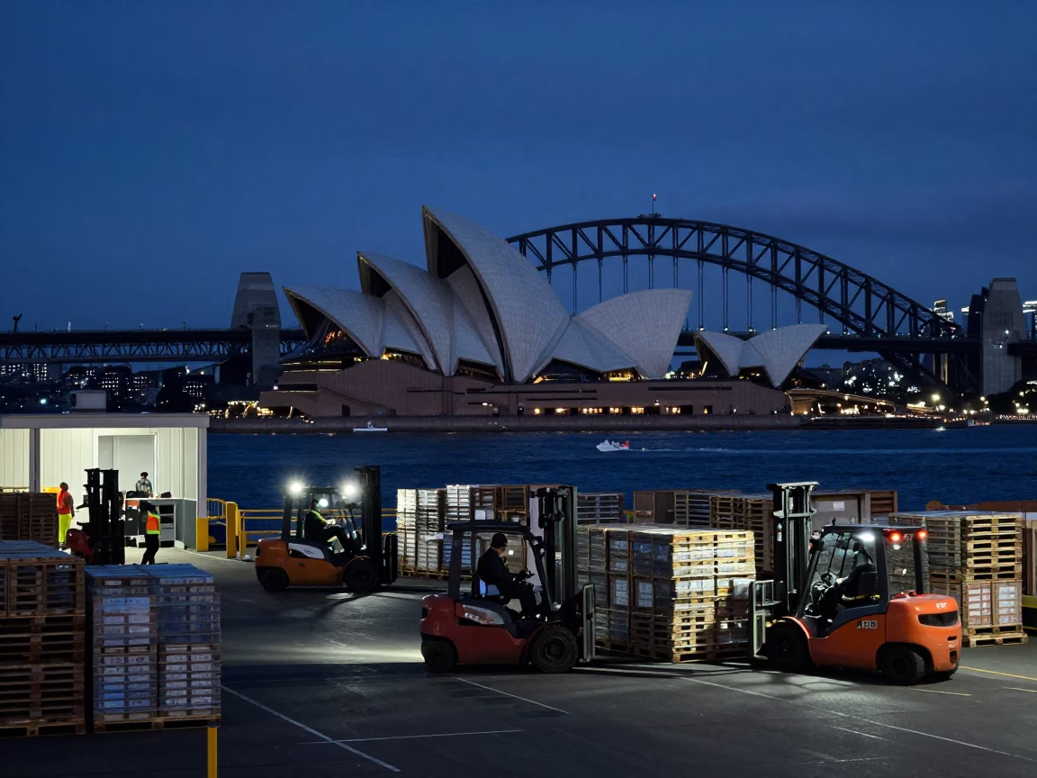Dock Activity in Sydney at The Predawn Darkness Light in in Sydney, New South Wales, Australia