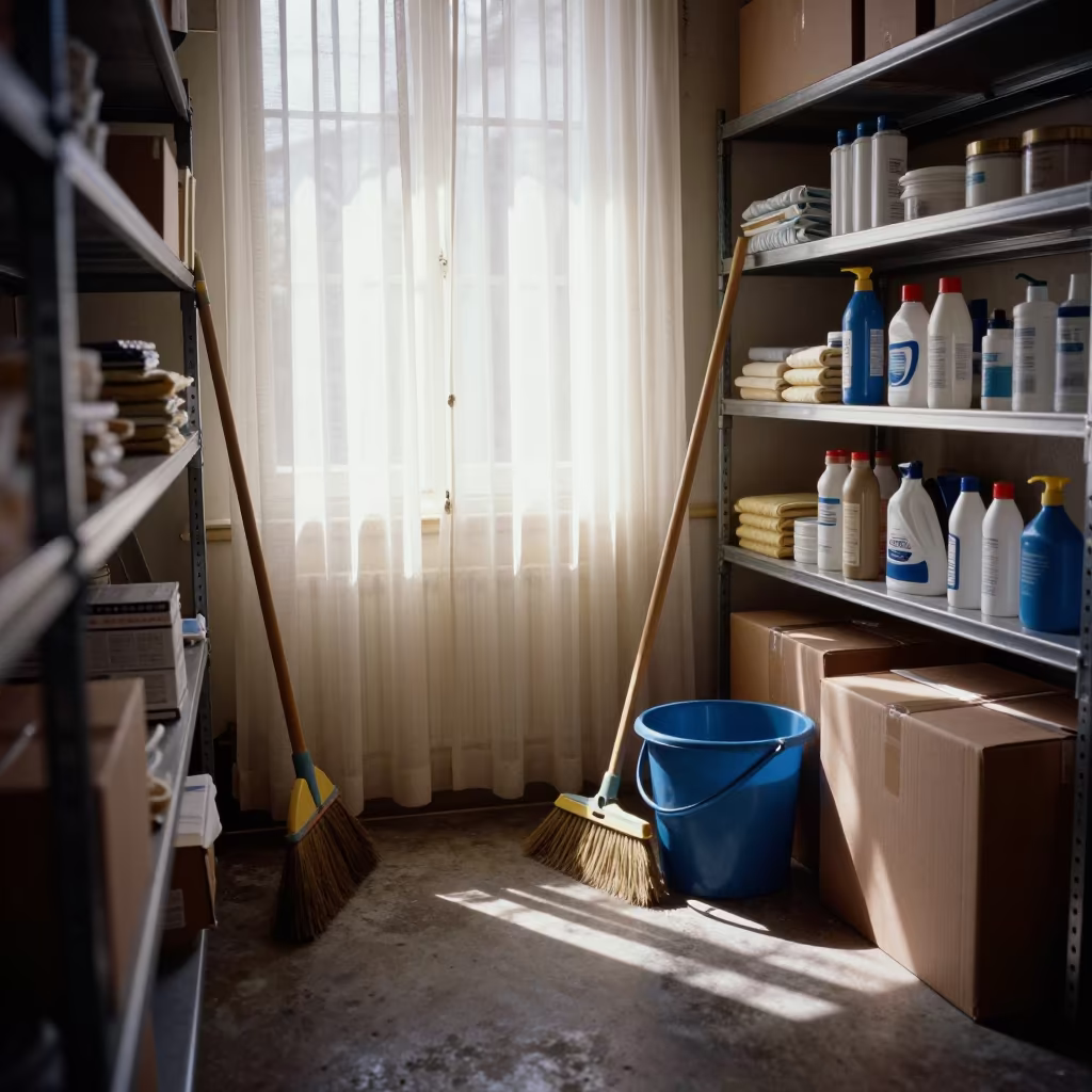 Dock Broom Closet Marseille Afternoon Light in inside a chilled distribution bay in Marseille
