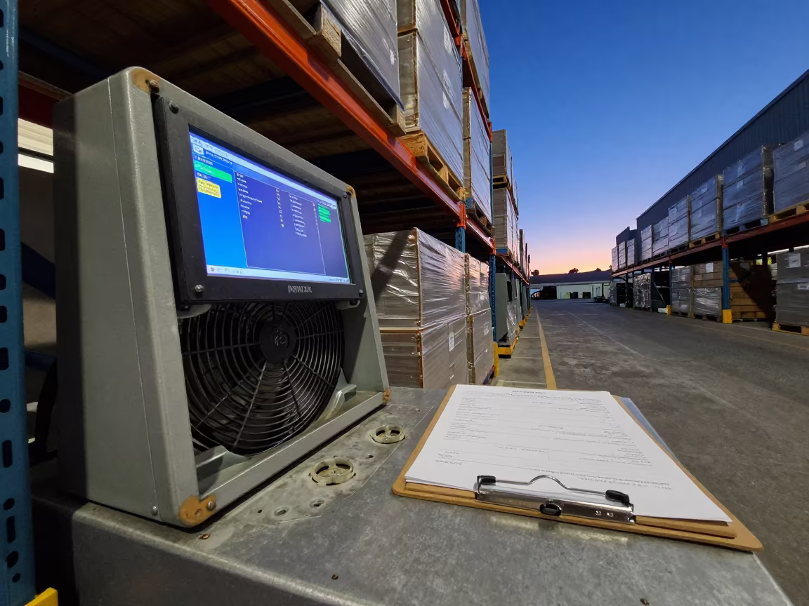 Dock Fan Pedestal in Cape Town Warehouse Twilight in inside a cross-dock lane in Bo-Kaap, Cape Town