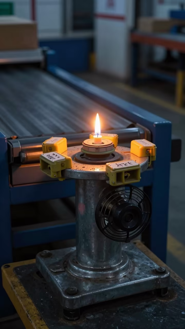 Dock Fan Pedestal in Predawn Busan Warehouse in at a parcel sorting belt in Busan