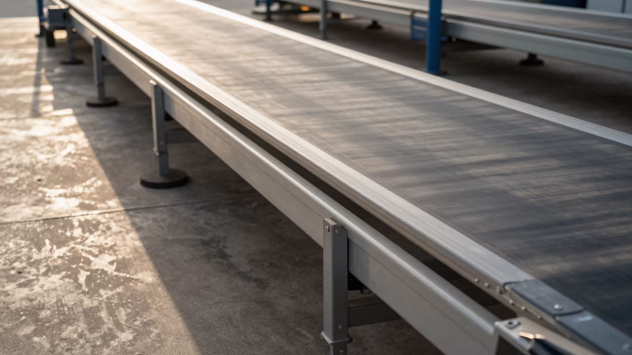 Dock Lane Stanchion Cart with Dawn Light in at a parcel sorting belt in Rothschild, Tel Aviv