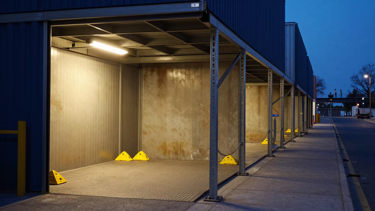 Dock Plate Storage Bay in Barcelona Cross-Dock in inside a cross-dock lane in Gothic Quarter, Barcelona