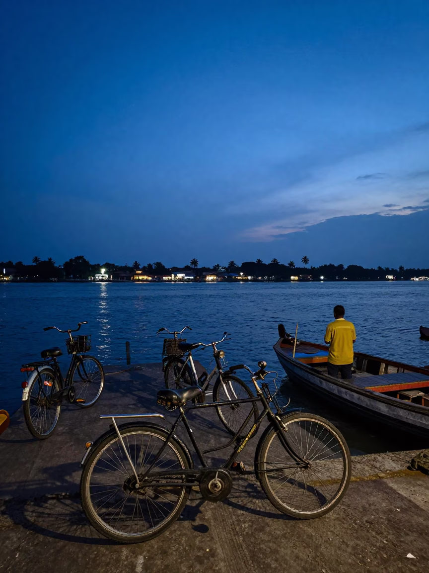 Dock Scene at Indigo Twilight After Sunset in Kochi in in Kochi, India