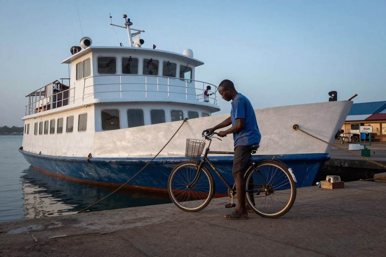Dock Scene in Accra at Sunrise Light in in Accra, Ghana