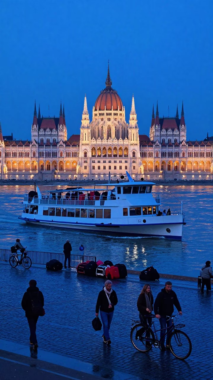 Dock Scene in Budapest at The Last Blue Light Of Evening in in Budapest, Hungary