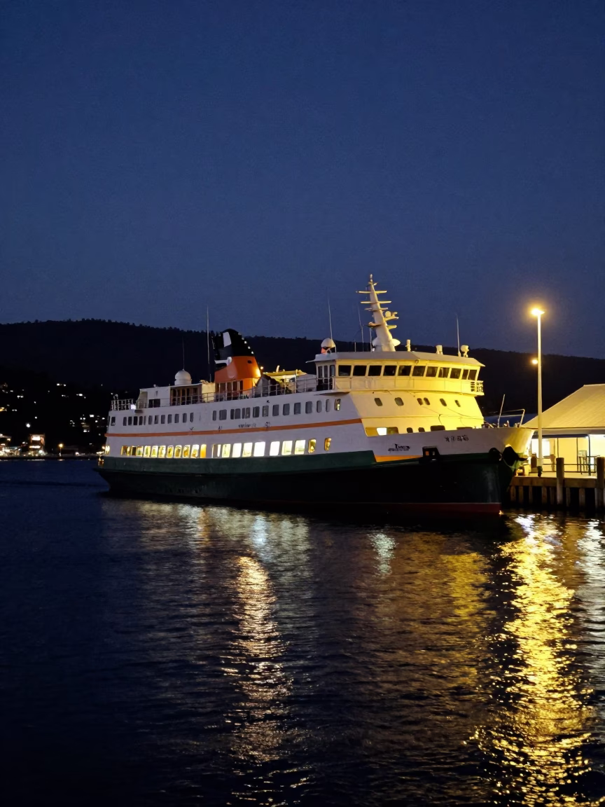 Dock Scene in Hobart at Late At Night Light in in Hobart, Tasmania, Australia
