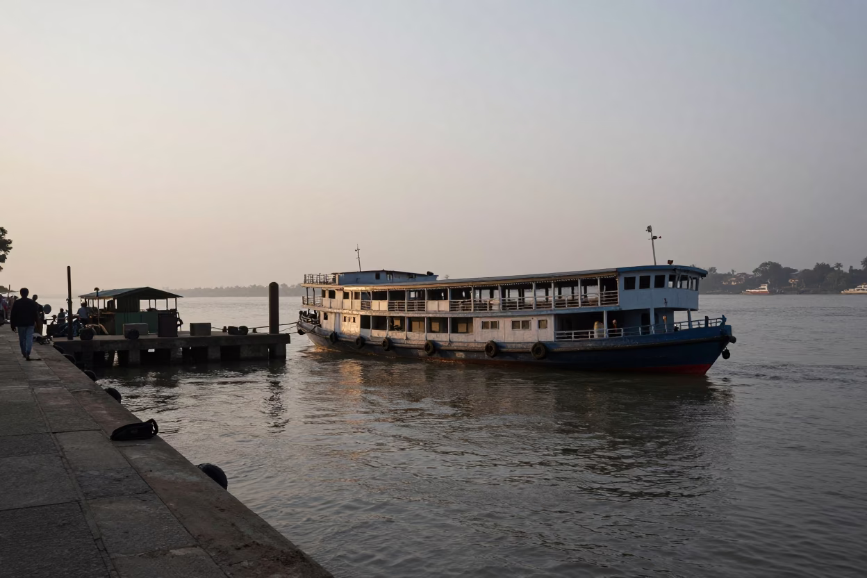 Dock Scene in Kolkata at The Early Evening Light in in Kolkata, India