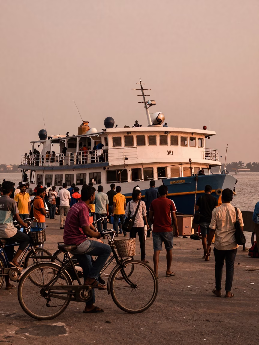 Dock Scene in Mumbai at Copper-toned Light Before Dusk in in Mumbai, India