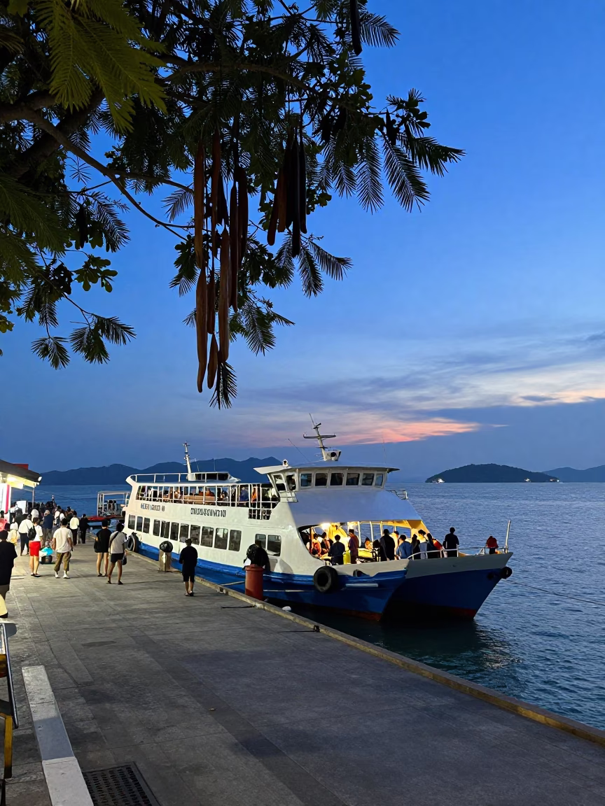Dock Scene in Phuket at Indigo Twilight After Sunset in in Phuket, Thailand