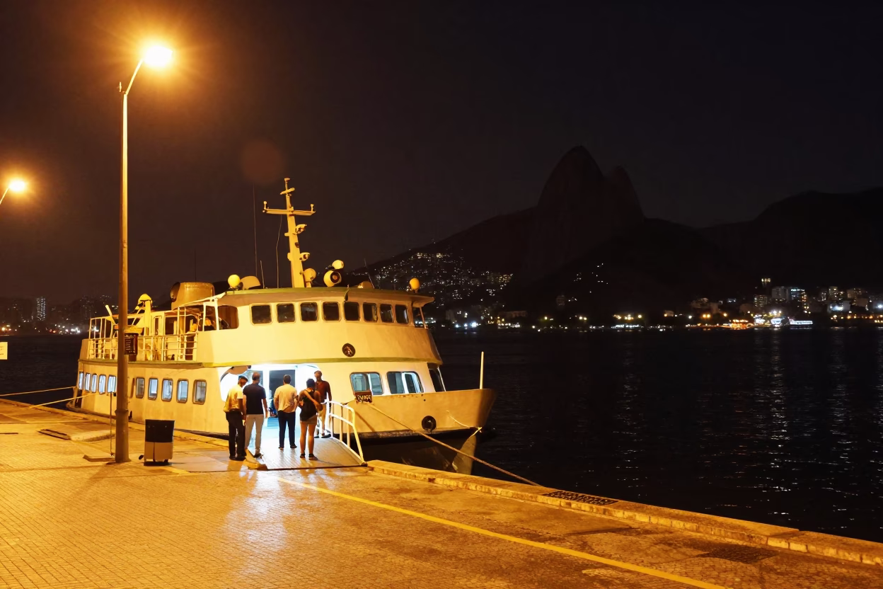 Dock Scene in Rio De Janeiro at Deep In The Night Light in in Rio de Janeiro, Brazil