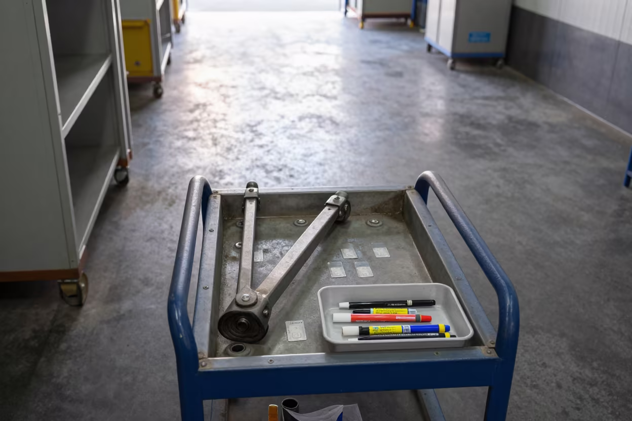 Dock Seal Repair Cart in Osaka Warehouse Dawn in inside a cross-dock lane in Namba, Osaka