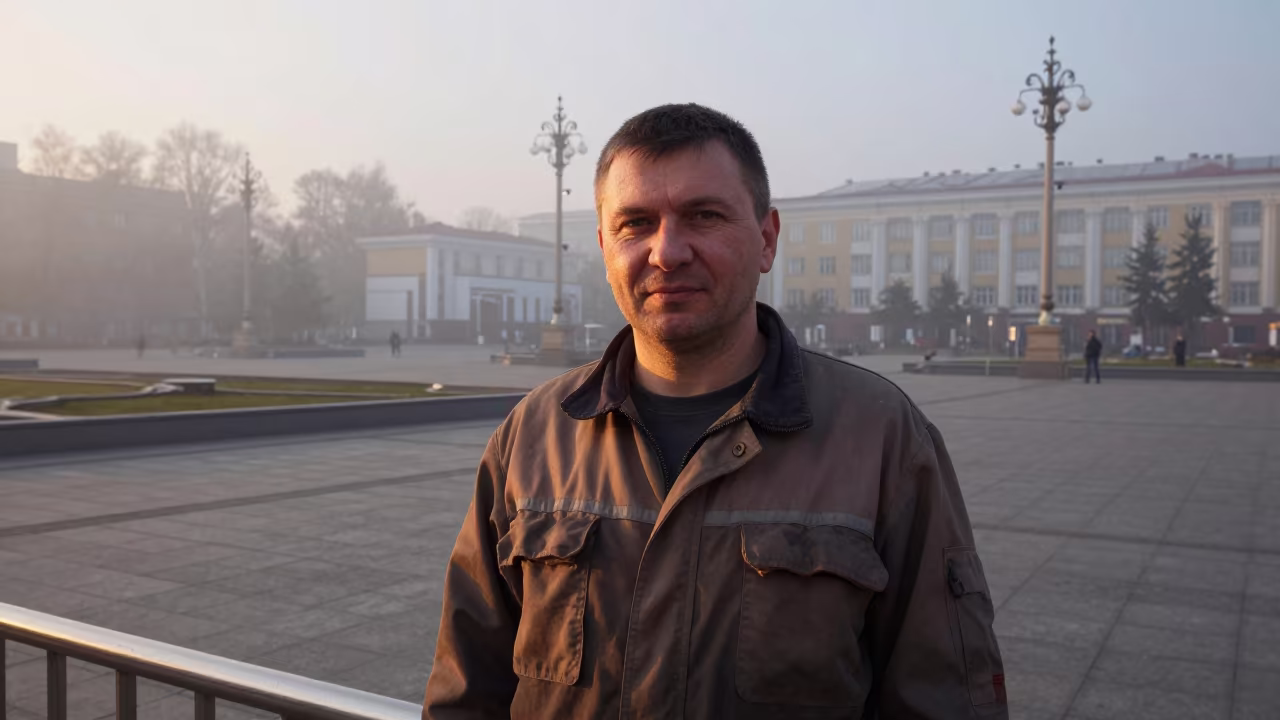 Dock Worker in Minsk Square Before Dusk in at a public square in Minsk
