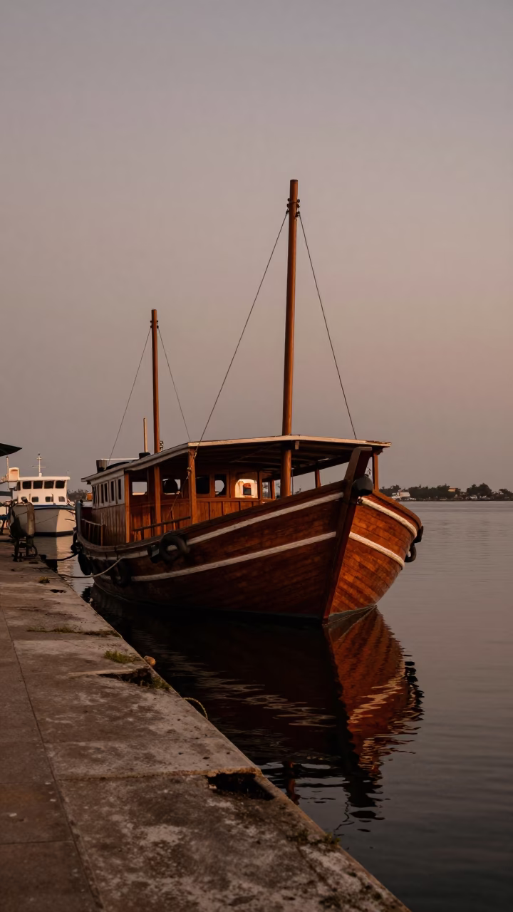 Docked Harbor in Cartagena at Copper-toned Light Before Dusk in in Cartagena, Colombia