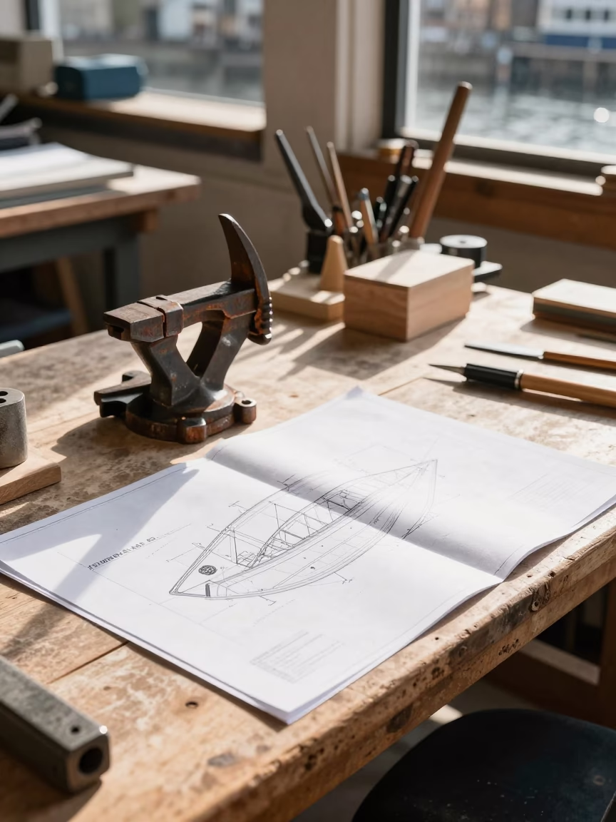 Docklands Workbench in London at Bright Midmorning Light in in London, United Kingdom