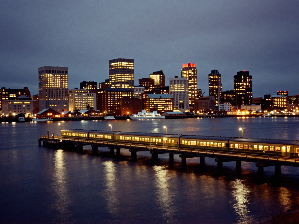 Docks in Halifax at As City Lights Begin To Glow in in Halifax, Nova Scotia, Canada