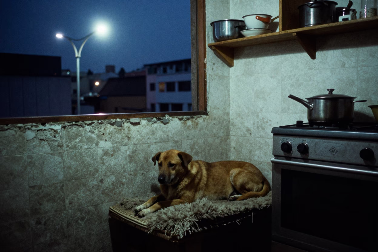 Dog after dark in Lima in in Lima, Peru