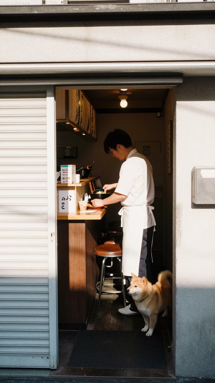 Dog at Afternoon Light in Tokyo in in Tokyo, Japan