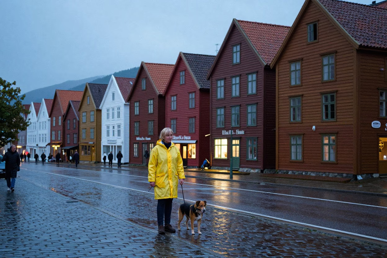 Dog at Blue Hour in Bergen in in Bergen, Norway