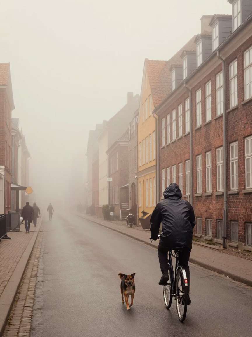 Dog at Dawn Light in Copenhagen in in Copenhagen, Denmark
