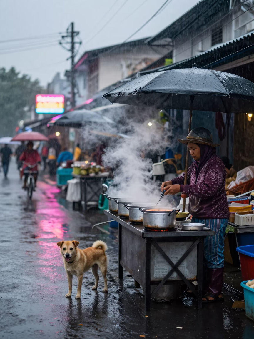 Dog at Dusk Light in in Yogyakarta, Indonesia