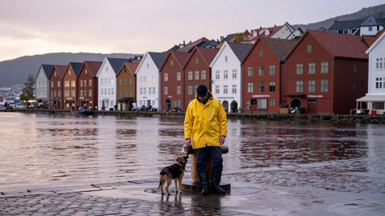 Dog at First Light in Bergen in in Bergen, Norway